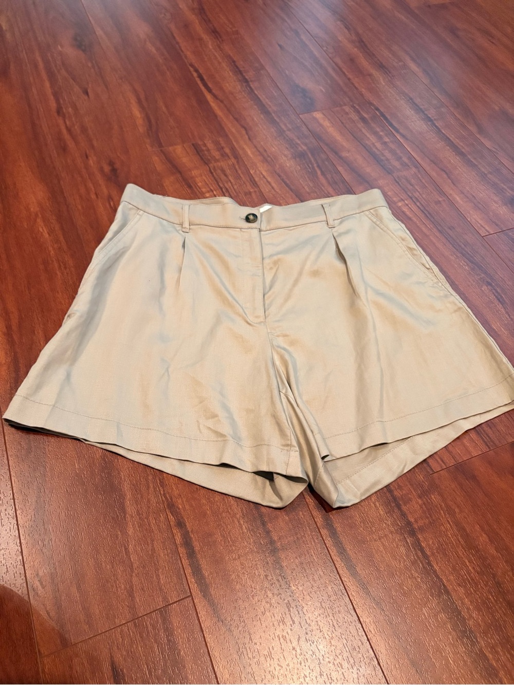 J. Crew Beige High-Rise Pleated Bermuda Shorts